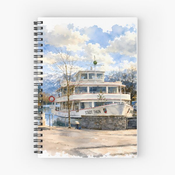 Item preview, Lake Thun Steamboat Digital Watercolor Art designed and sold by SlavaArt.