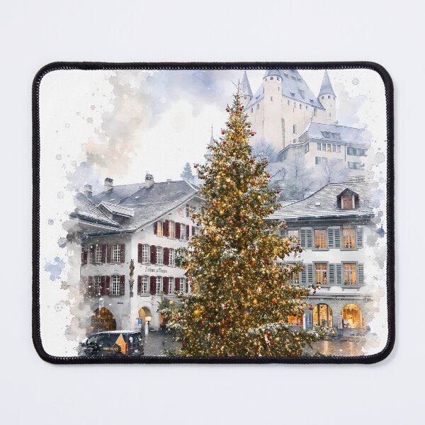 Item preview, Thun Castle Winter Digital Watercolor Christmas designed and sold by SlavaArt.