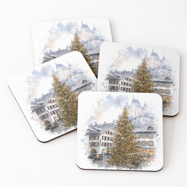Item preview, Thun Castle Winter Digital Watercolor Christmas designed and sold by SlavaArt.