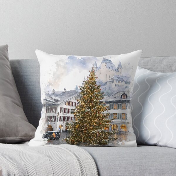 Item preview, Thun Castle Winter Digital Watercolor Christmas designed and sold by SlavaArt.