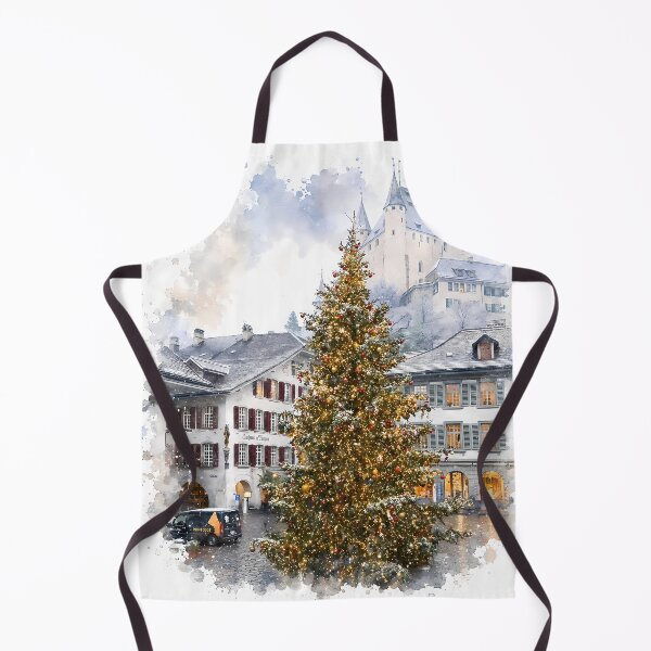 Item preview, Thun Castle Winter Digital Watercolor Christmas designed and sold by SlavaArt.
