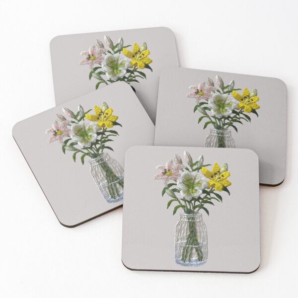 Item preview, Lily flower bouquet hand-embroidered designed and sold by Alsa.handembroidery.