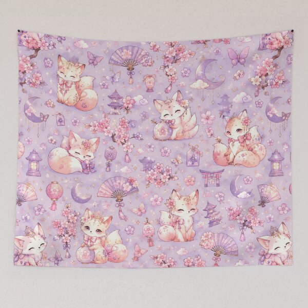 Item preview, Kawaii Sakura Kitsune Japanese Dream Garden Pastel Pattern designed and sold by Moonlight Studio.