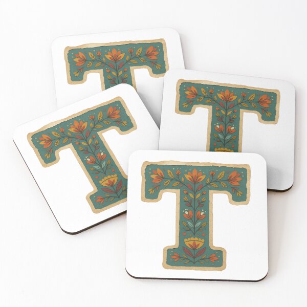 Item preview, Decorative teal Floral Letter T Folk Art Monogram designed and sold by ITCHAWAWAA.