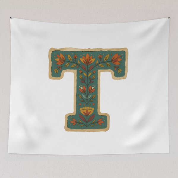 Item preview, Decorative teal Floral Letter T Folk Art Monogram designed and sold by ITCHAWAWAA.