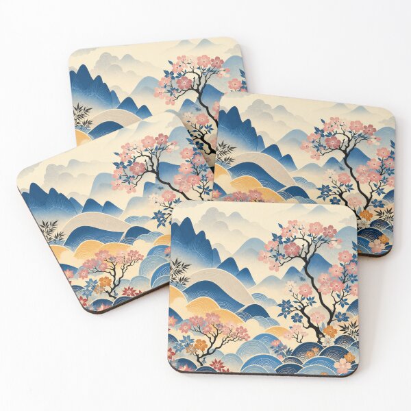 Item preview, Japanese Mountain Landscape with Cherry Blossoms designed and sold by NebulaGifts.
