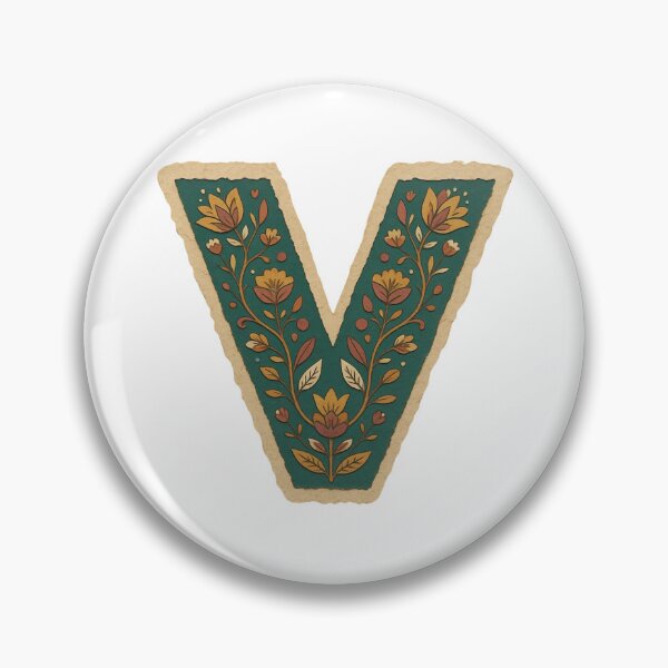 Item preview, Decorative teal Floral Letter V Folk Art Monogram designed and sold by ITCHAWAWAA.