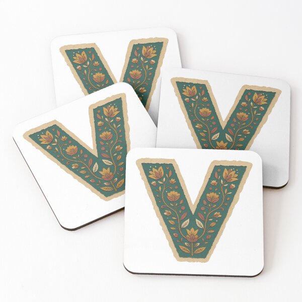 Item preview, Decorative teal Floral Letter V Folk Art Monogram designed and sold by ITCHAWAWAA.