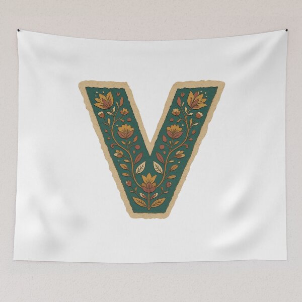 Item preview, Decorative teal Floral Letter V Folk Art Monogram designed and sold by ITCHAWAWAA.