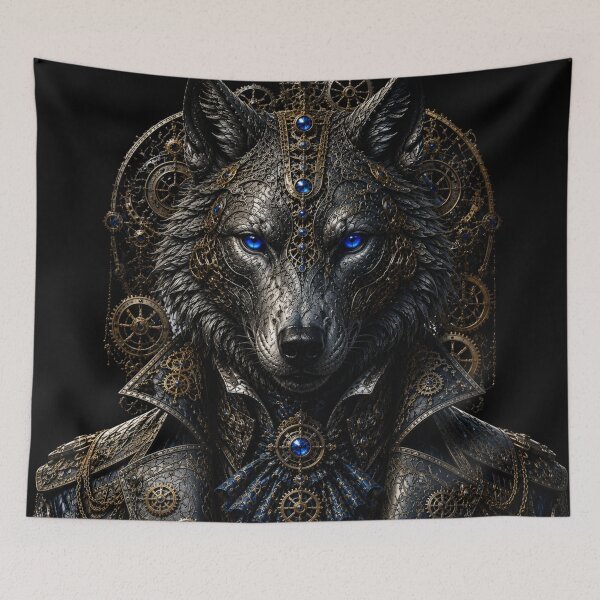 Aperçu de l'œuvre Moonlit Mechanica – Steampunk Wolf & Golden Gears créée et vendue par NightshadeWolfs.
