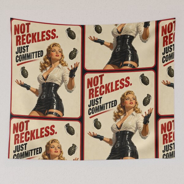 Item preview, Not Reckless, Just Committed – Retro Action Pinup designed and sold by obstinator.