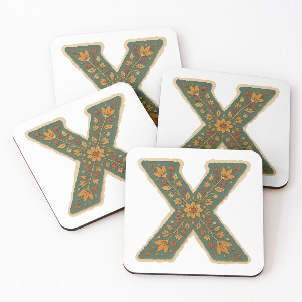 Item preview, Decorative teal Floral Letter X Folk Art Monogram designed and sold by ITCHAWAWAA.