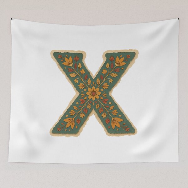 Item preview, Decorative teal Floral Letter X Folk Art Monogram designed and sold by ITCHAWAWAA.