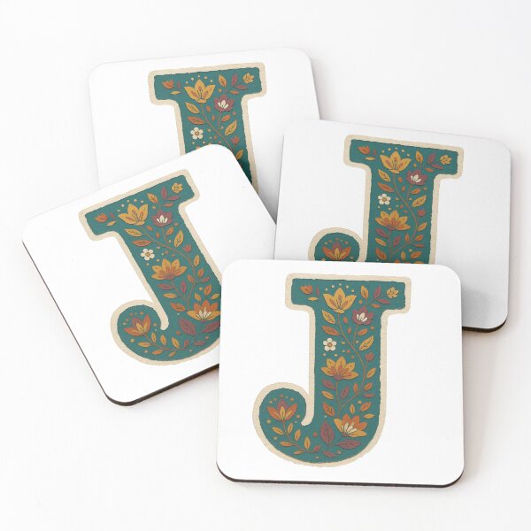 Item preview, Teal Mustard Terracotta Floral Monogram Letter J designed and sold by ITCHAWAWAA.
