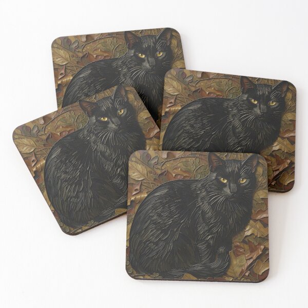 Item preview, Textured Black Cat in Leaves designed and sold by Reclining Buddha Cat.