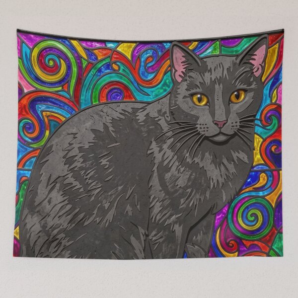 Item preview, Stained Glass Big Black Cat designed and sold by Reclining Buddha Cat.