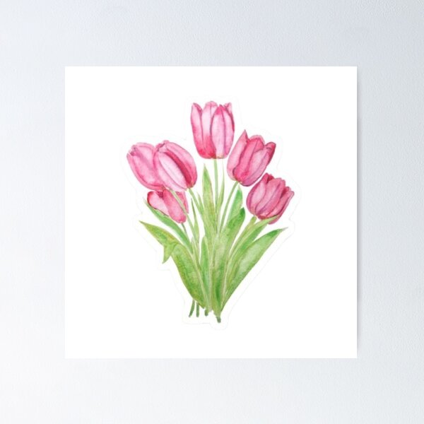 Item preview, Pink Watercolor Tulips Bouquet Illustration designed and sold by Mceciliart.