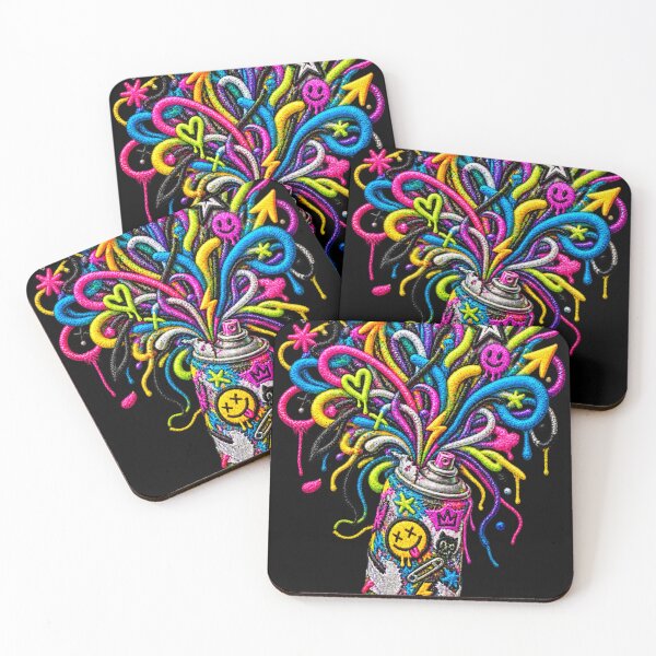 Item preview, Embroidered Graffiti Spray Can with Exploding Neon Thread Art designed and sold by Emoji Emblems.