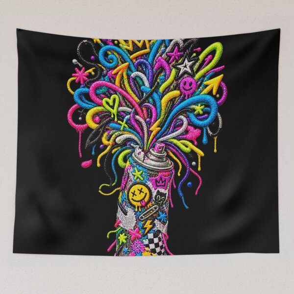 Item preview, Embroidered Graffiti Spray Can with Exploding Neon Thread Art designed and sold by Emoji Emblems.