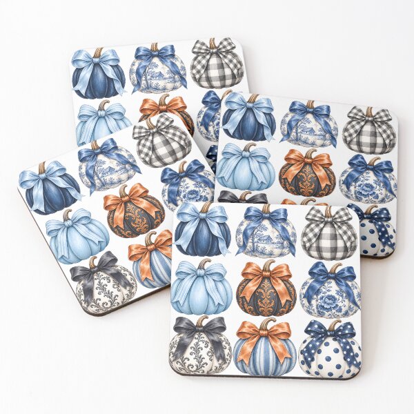 Item preview, Blue Bow Pumpkin Coquette Fall Grid Pattern Design designed and sold by VGAfanatic.