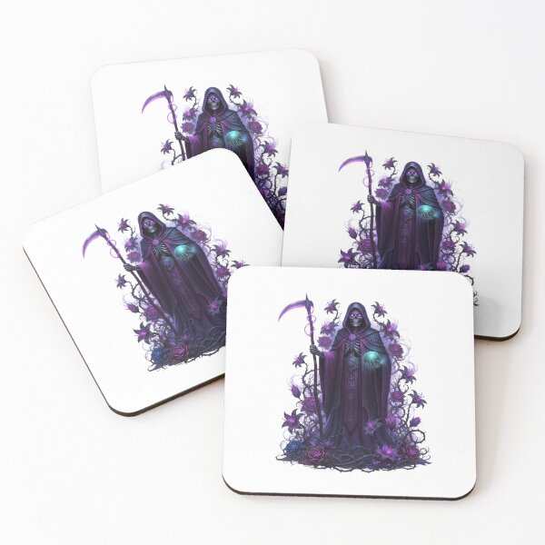 Item preview, La Santa Muerte Dark Art Purple Floral Figure designed and sold by Exquisite Design Studio „Paculówka”.