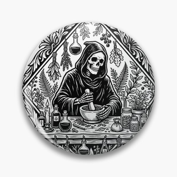 Item preview, Grim Reaper Apothecary Mortar Pestle Herbalist Gothic Ink designed and sold by MisteryDesigner.