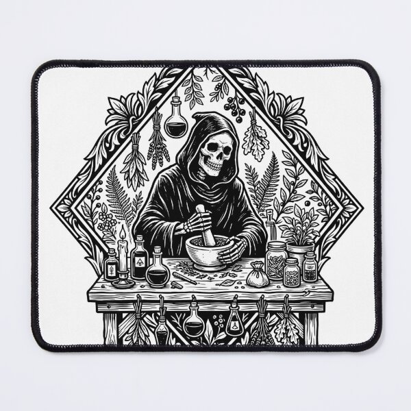 Item preview, Grim Reaper Apothecary Mortar Pestle Herbalist Gothic Ink designed and sold by MisteryDesigner.