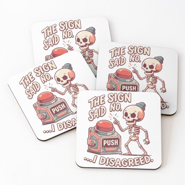 Item preview, Skeleton Rebellious Pressing Red Button The Sign Said No Retro designed and sold by MisteryDesigner.