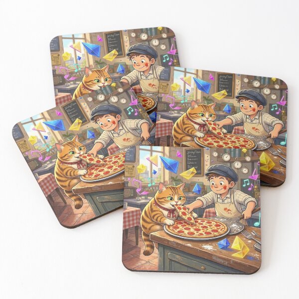 Item preview, Whimsical Pizza Party Cat and Chef Boy Illustration designed and sold by Breezes-of-Ida.