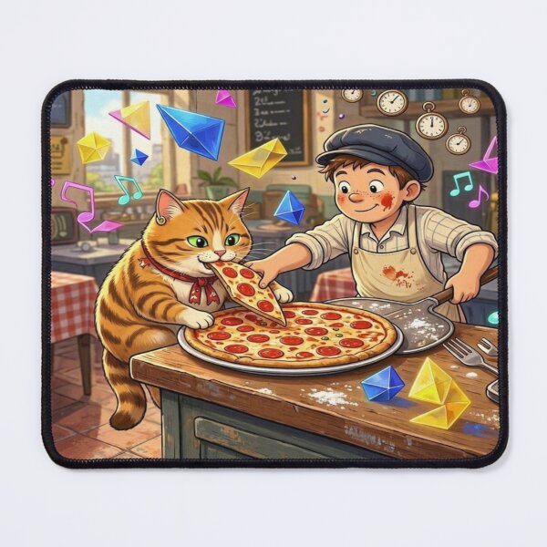 Item preview, Whimsical Pizza Party Cat and Chef Boy Illustration designed and sold by Breezes-of-Ida.