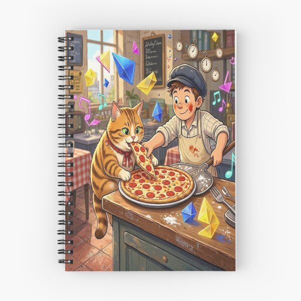 Item preview, Whimsical Pizza Party Cat and Chef Boy Illustration designed and sold by Breezes-of-Ida.
