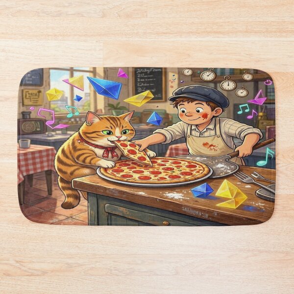 Item preview, Whimsical Pizza Party Cat and Chef Boy Illustration designed and sold by Breezes-of-Ida.