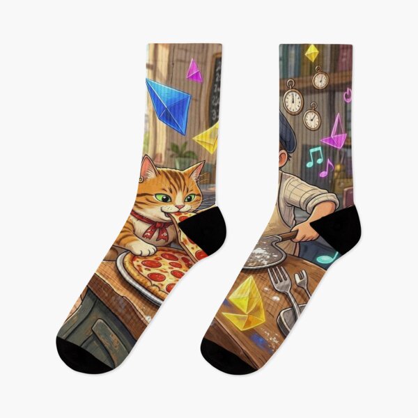 Item preview, Whimsical Pizza Party Cat and Chef Boy Illustration designed and sold by Breezes-of-Ida.