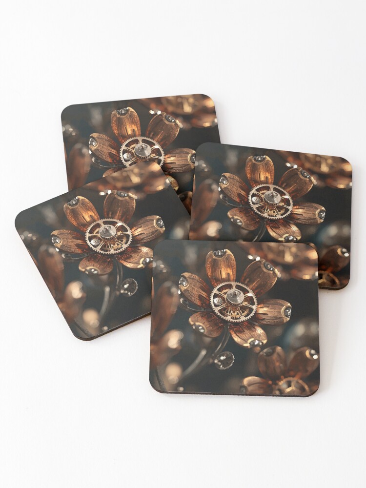 Thumbnail 1 of 5, Coasters (Set of 4), Clockwork Blossoms designed and sold by AbstractAnom.