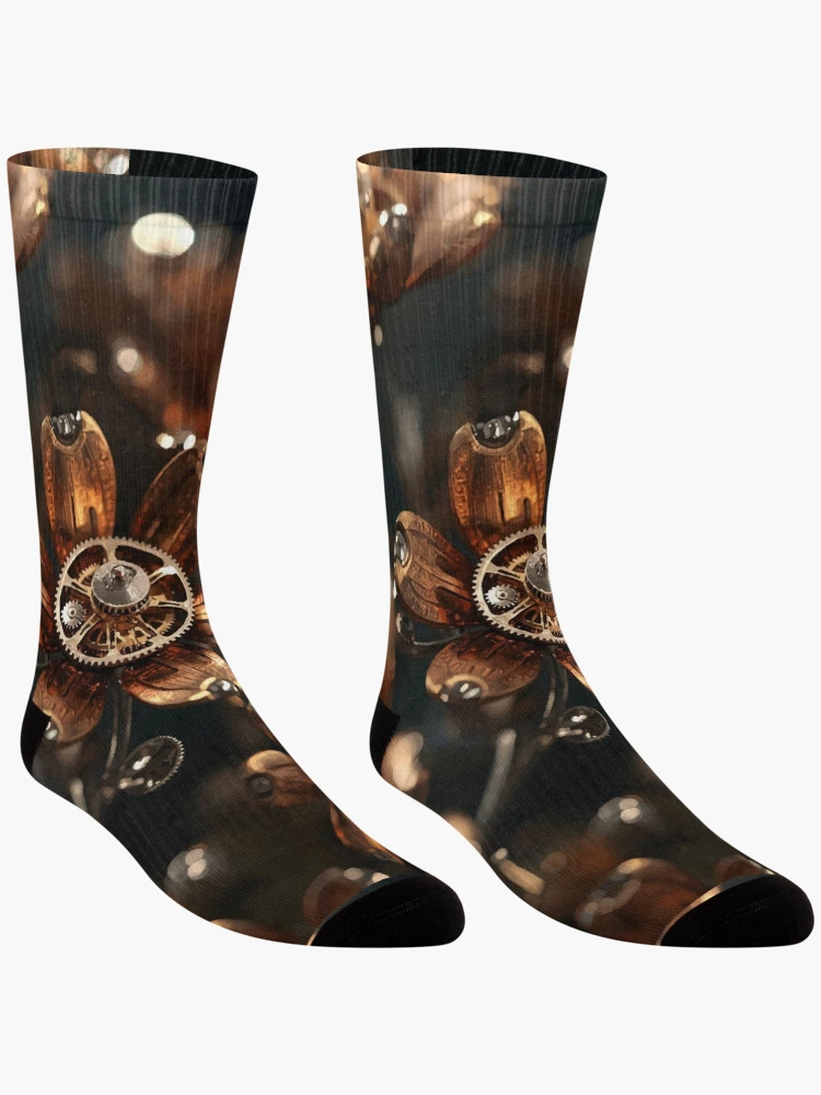 Thumbnail 3 of 5, Socks, Clockwork Blossoms designed and sold by AbstractAnom.