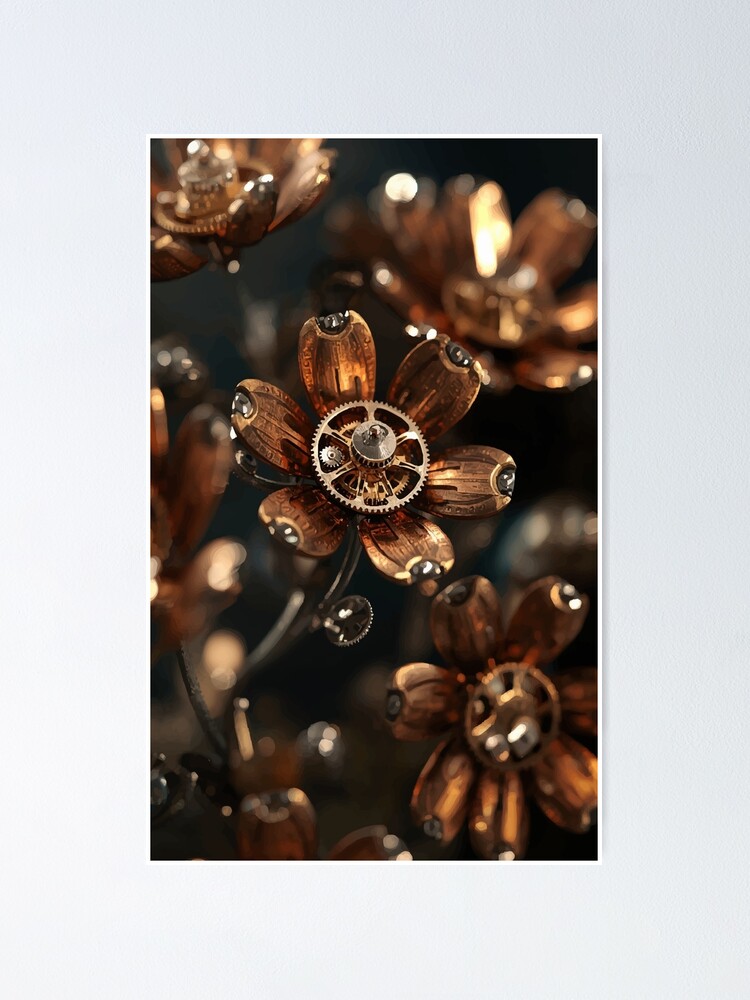 Thumbnail 1 of 3, Poster, Clockwork Blossoms designed and sold by AbstractAnom.
