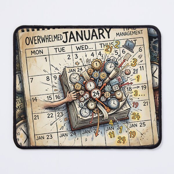 Item preview, Overwhelmed January Calendar Exploding Clock Chaos Art designed and sold by Michaelragheb.