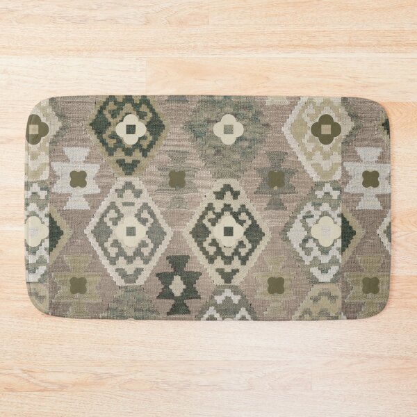 Item preview, Muted Vintage Kilim Geometric Pattern – Sage Green & Taupe Boho Textile designed and sold by Daily Mood Studio.