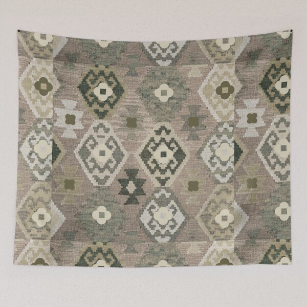 Item preview, Muted Vintage Kilim Geometric Pattern – Sage Green & Taupe Boho Textile designed and sold by Daily Mood Studio.