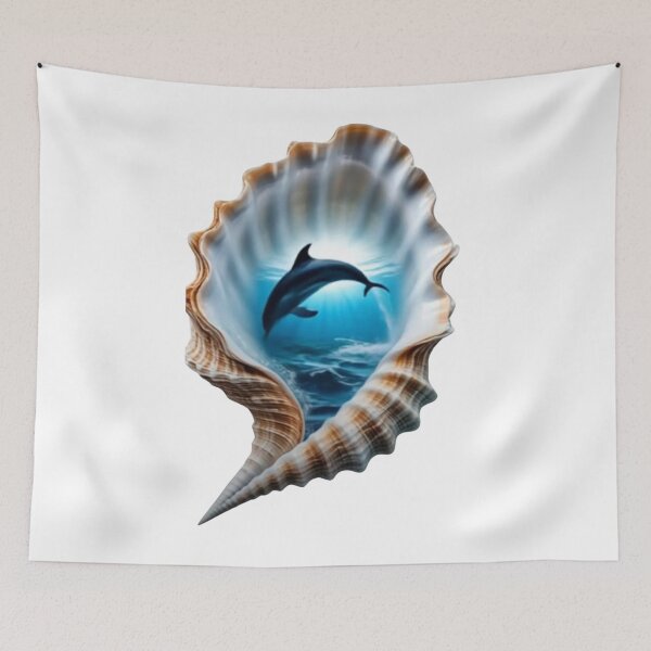 Item preview, Dolphin In Seashell Ocean Underwater Art  designed and sold by LC&LCPlatform.