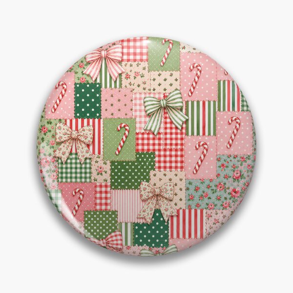 Item preview, Christmas Pink Patchwork Candy Canes Bows Vintage  designed and sold by SunfullyYours.