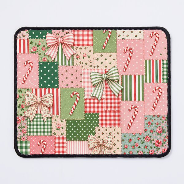 Item preview, Christmas Pink Patchwork Candy Canes Bows Vintage designed and sold by SunfullyYours.