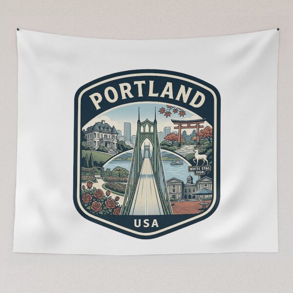 Item preview, Portland Oregon Vintage Travel Badge Landmark Illustration designed and sold by k3rstman1.