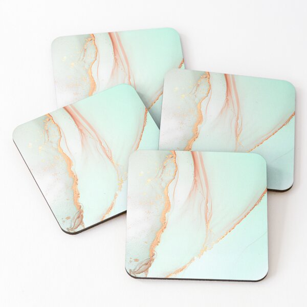 Item preview, Turquoise and Coral Gold Alcohol Ink Abstract Texture Wall Art designed and sold by LuxocaDesigns24.