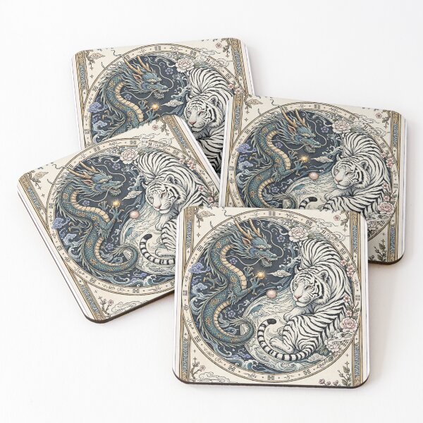 Item preview, Dragon and White Tiger Yin Yang Tarot Card XIV The Balance - Oriental Mythology designed and sold by ExpressoJungle.