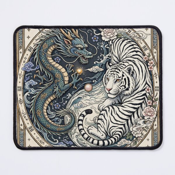 Item preview, Dragon and White Tiger Yin Yang Tarot Card XIV The Balance - Oriental Mythology designed and sold by ExpressoJungle.