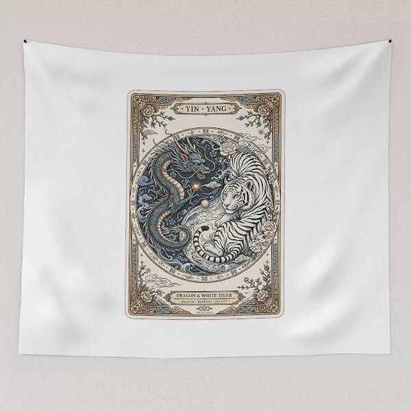 Item preview, Dragon and White Tiger Yin Yang Tarot Card XIV The Balance - Oriental Mythology designed and sold by ExpressoJungle.