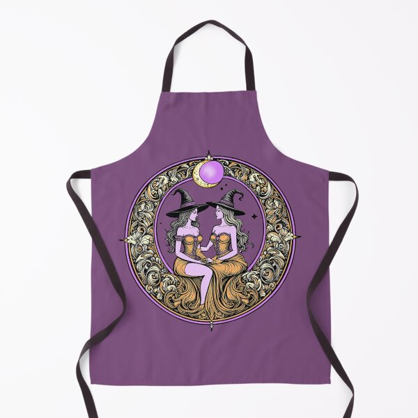 Item preview, Lesbian Witches Crescent Moon Art Nouveau Love Romantic LGBTQIA Pride Lesbian Flag Purple Orange Halloween Spooky Magic Celestial Stars designed and sold by pillarofme.