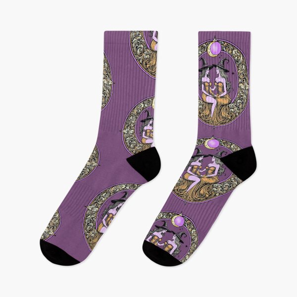 Item preview, Lesbian Witches Crescent Moon Art Nouveau Love Romantic LGBTQIA Pride Lesbian Flag Purple Orange Halloween Spooky Magic Celestial Stars designed and sold by pillarofme.
