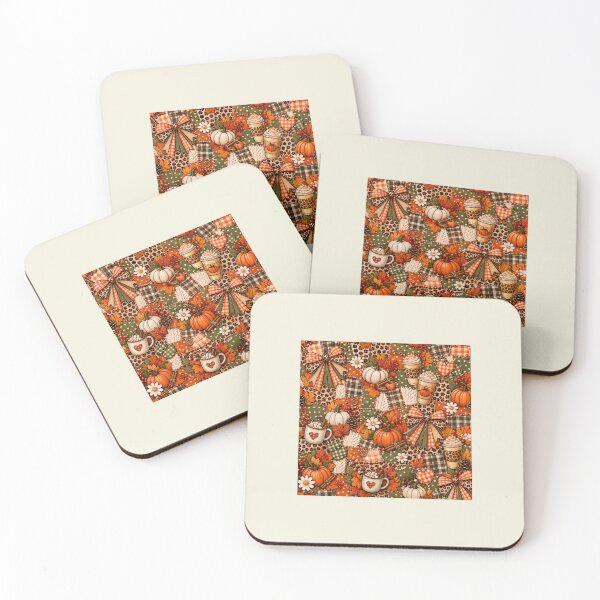 Item preview, Fall Autumn Season Patchwork Pattern Pumpkins Coffee designed and sold by SunfullyYours.